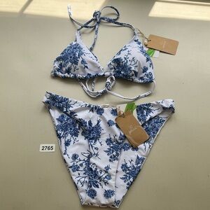 Berlook Bikini Set Medium Floral Halter Triangle Top Full Coverage Bottom New
